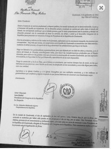 Carta de renuncia de Otto Pérez.