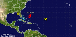 Desplazamiento de la tormenta Joaquín hacia el Atlántico.