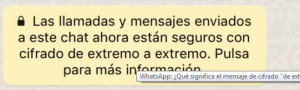 Mensaje de seguridad de WhatsApp.