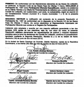 Documento que no firmaron Isidoro Santana y Ramón Flores.