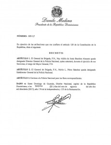 Decreto sobre nuevo director de Policía.