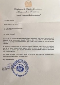Carta de Gustavo Montalvo al abogado Luis Aybar.