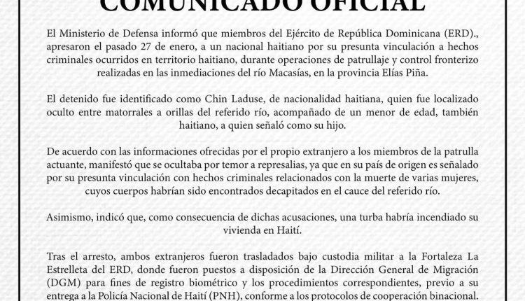 Comunicado del Ministerio de Defensa