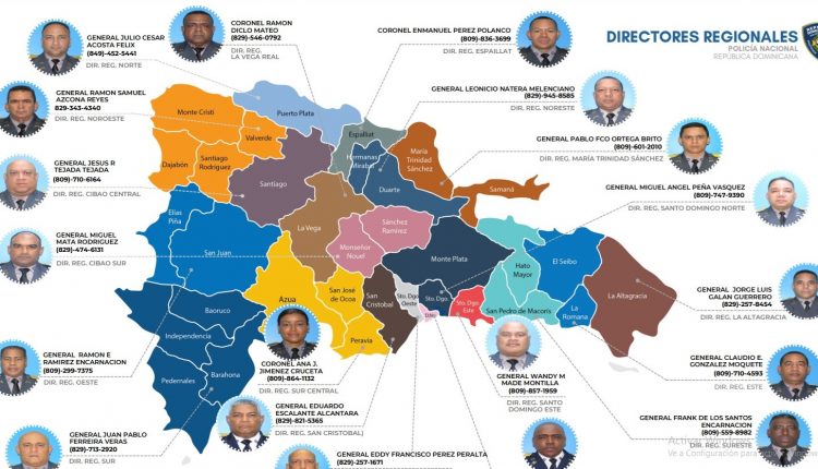 Mapa de directores regionales de la Policía.